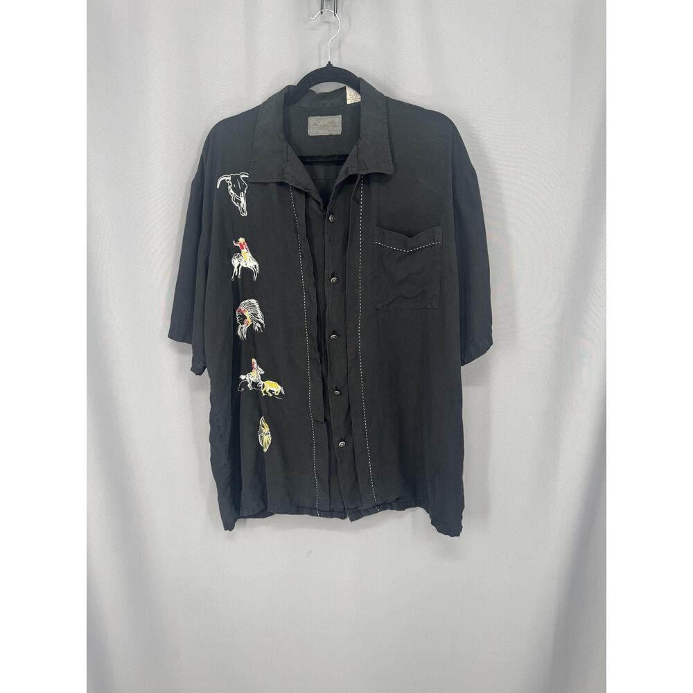 Scully Shirt Mens XL Black Silk Western Embroidered Short Sleeve Rodeo Cowboy
